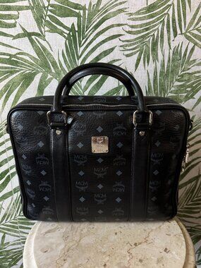 MCM Visetos Coated Canvas & Leather Top Handle Briefcase / Business Bag